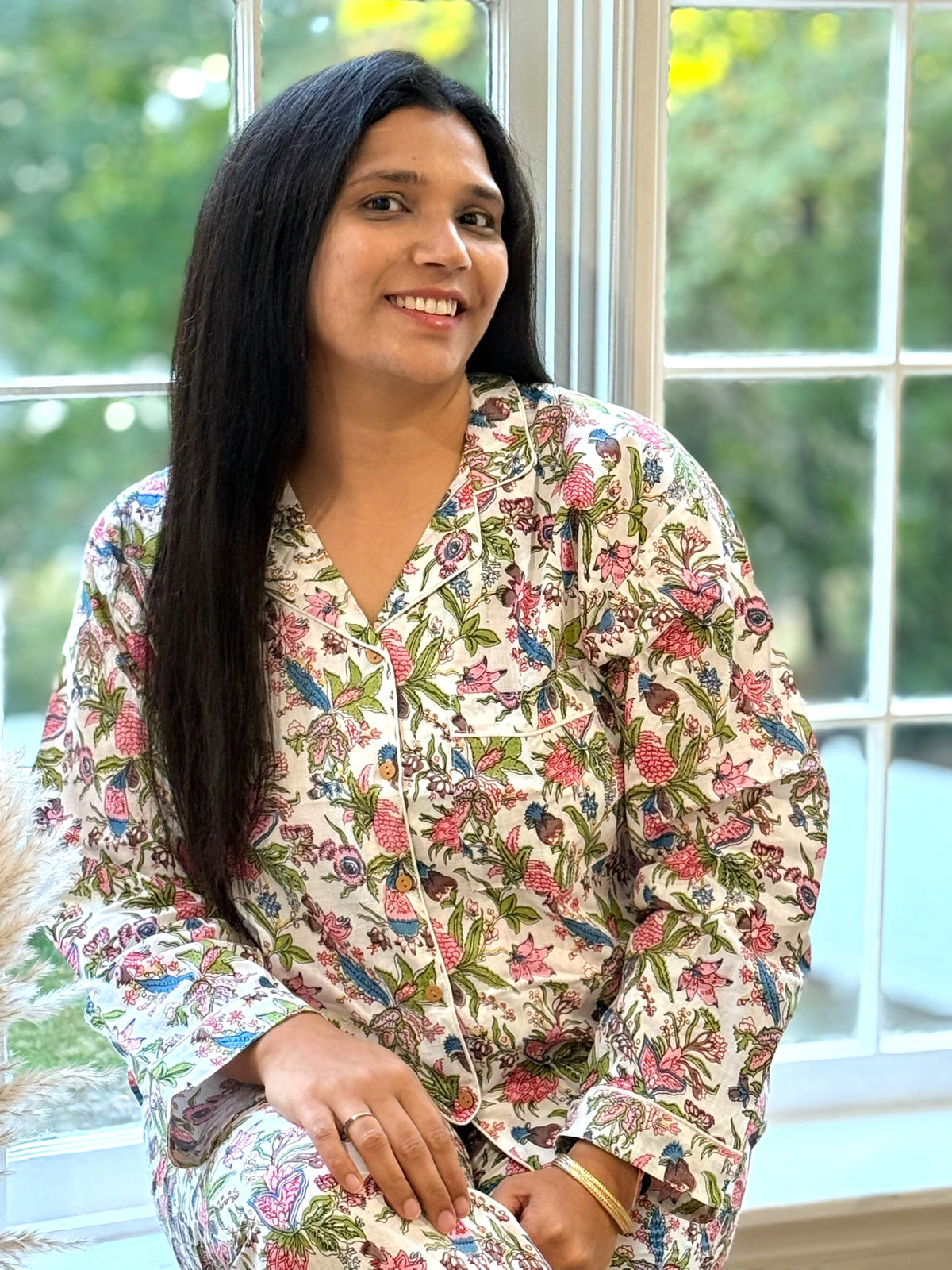 Floral Block Print Cotton Pajama Set, Last Minute Christmas Gift For Her, Hand Block Print Long Pajamas