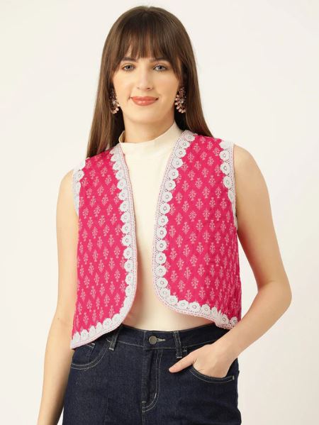 Pink Quilted Jacket Front Side
