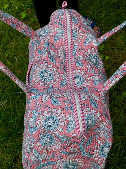 Pink Floral Block Printed Duffel Bag