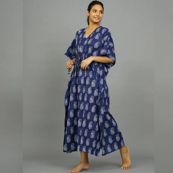 Hand Block-Print Cotton Kaftan