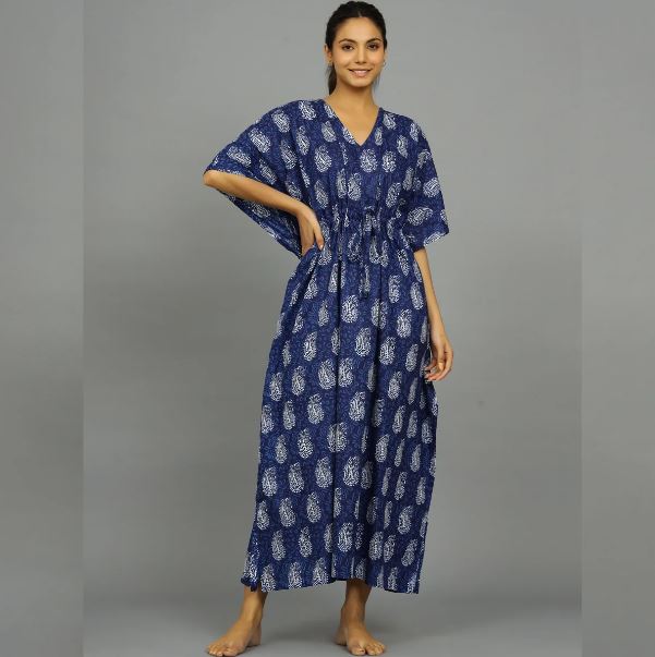 Hand Block-Print Cotton Kaftan