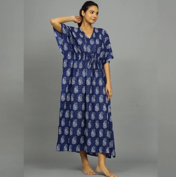 Hand Block-Print Cotton Kaftan