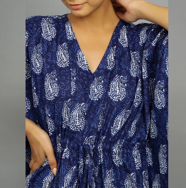 Hand Block-Print Cotton Kaftan