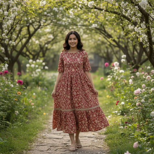 Red Roses Midi Dress