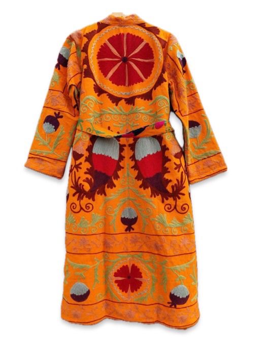 Suzani Embroidery Bath Robe in Orange