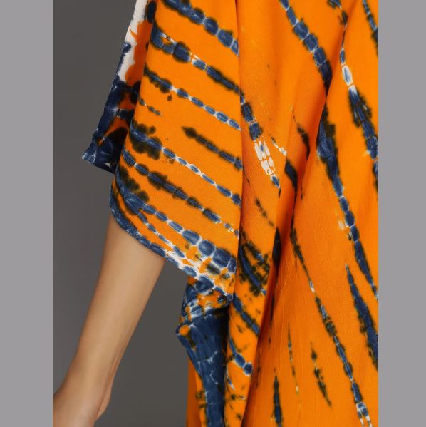 Hand Block-Print Tie Dye Rayon Kaftan