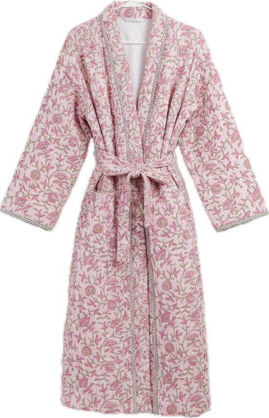 PINK FLORAL HAND BLOCK PRINT ROBE