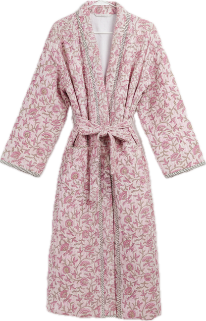 PINK FLORAL HAND BLOCK PRINT ROBE