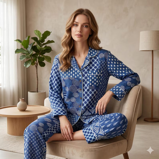 Blue Block Print Cotton PJ set