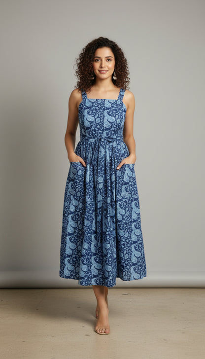 Blue Garden Midi Dress