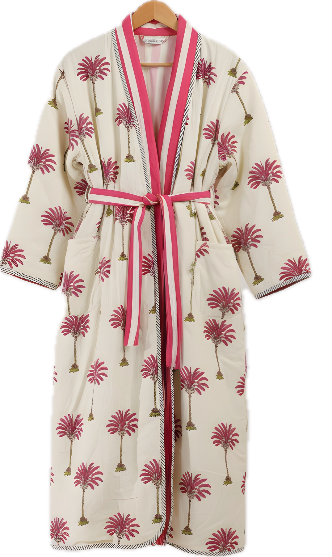 PINK PALM TREE QUILTED HANDMADE ROBE