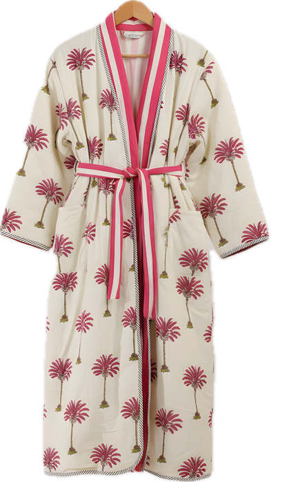 PINK PALM TREE QUILTED HANDMADE ROBE