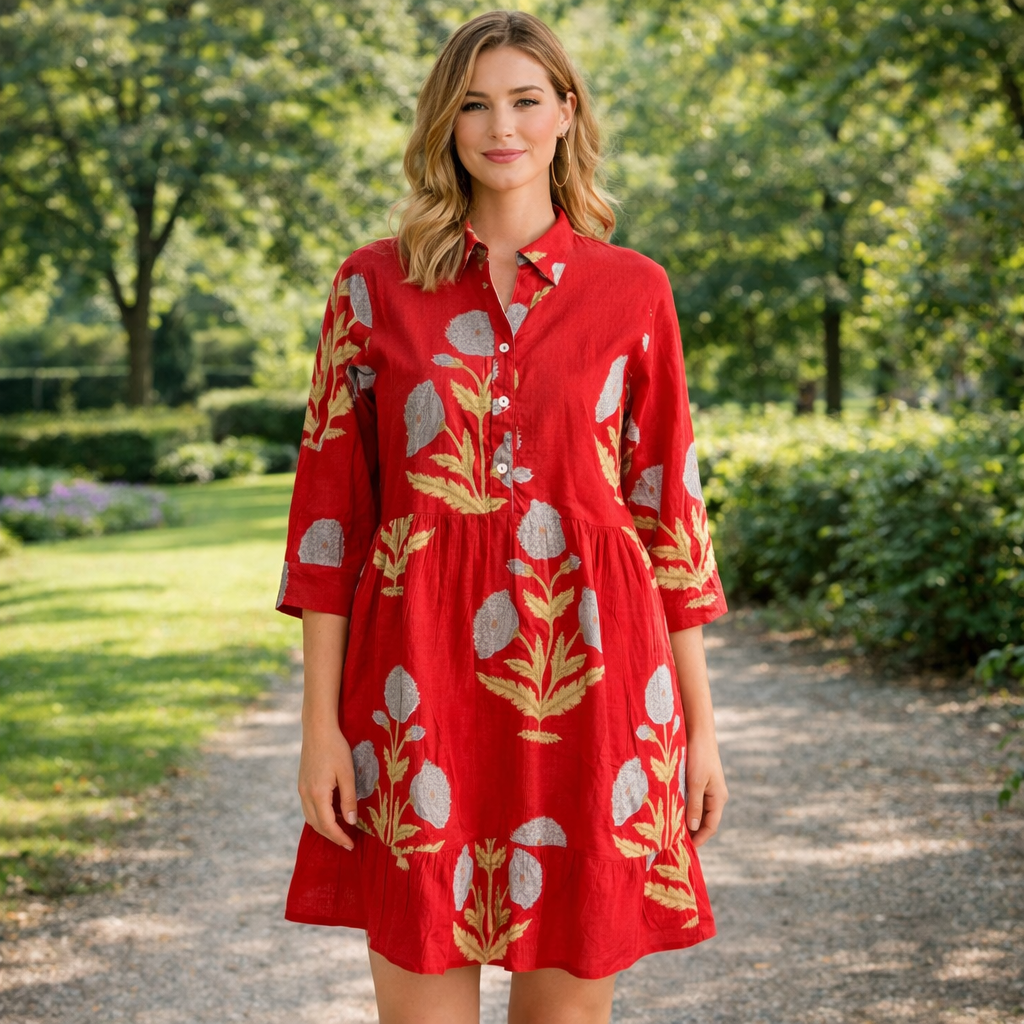 Red Block Printed Mini Dress