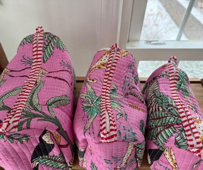 Jungle Block Printed Toiletry Bag in Baby Pink - Set of 3