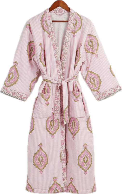 PINK FLORAL HAND BLOCK PRINT ROBE