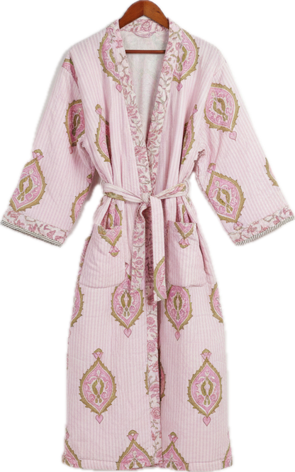PINK FLORAL HAND BLOCK PRINT ROBE