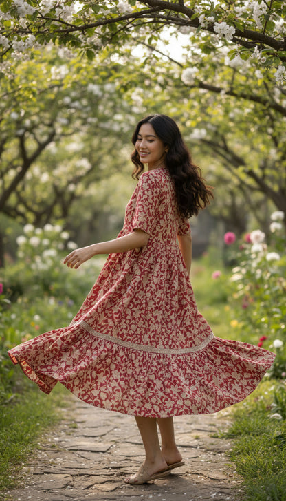 Red Roses Midi Dress