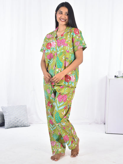 Green Short Sleeved Long PJ Set