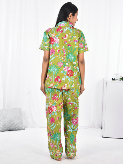 Green Short Sleeved Long PJ Set