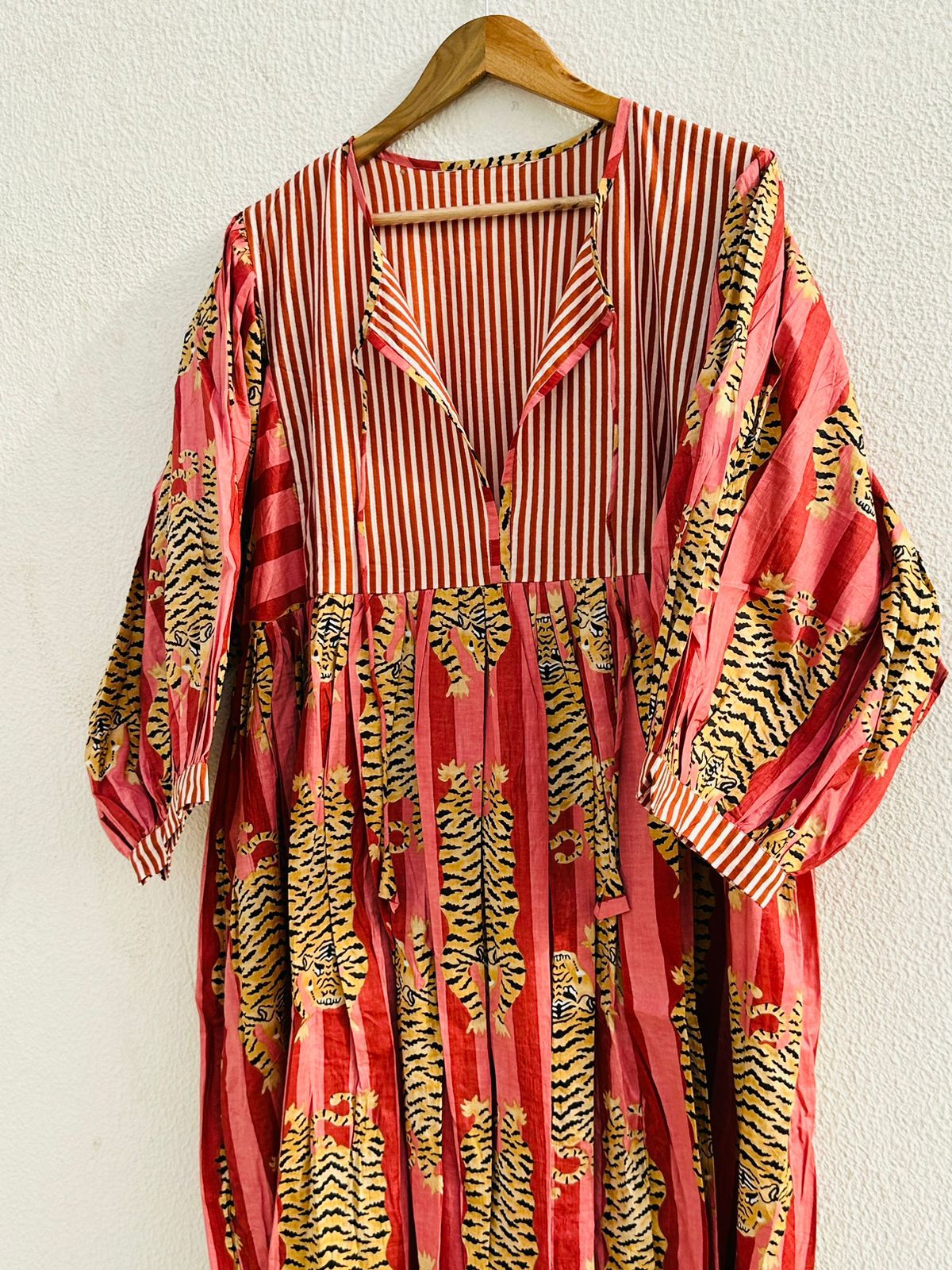 Tiger Block Printed Midi Dress - Red