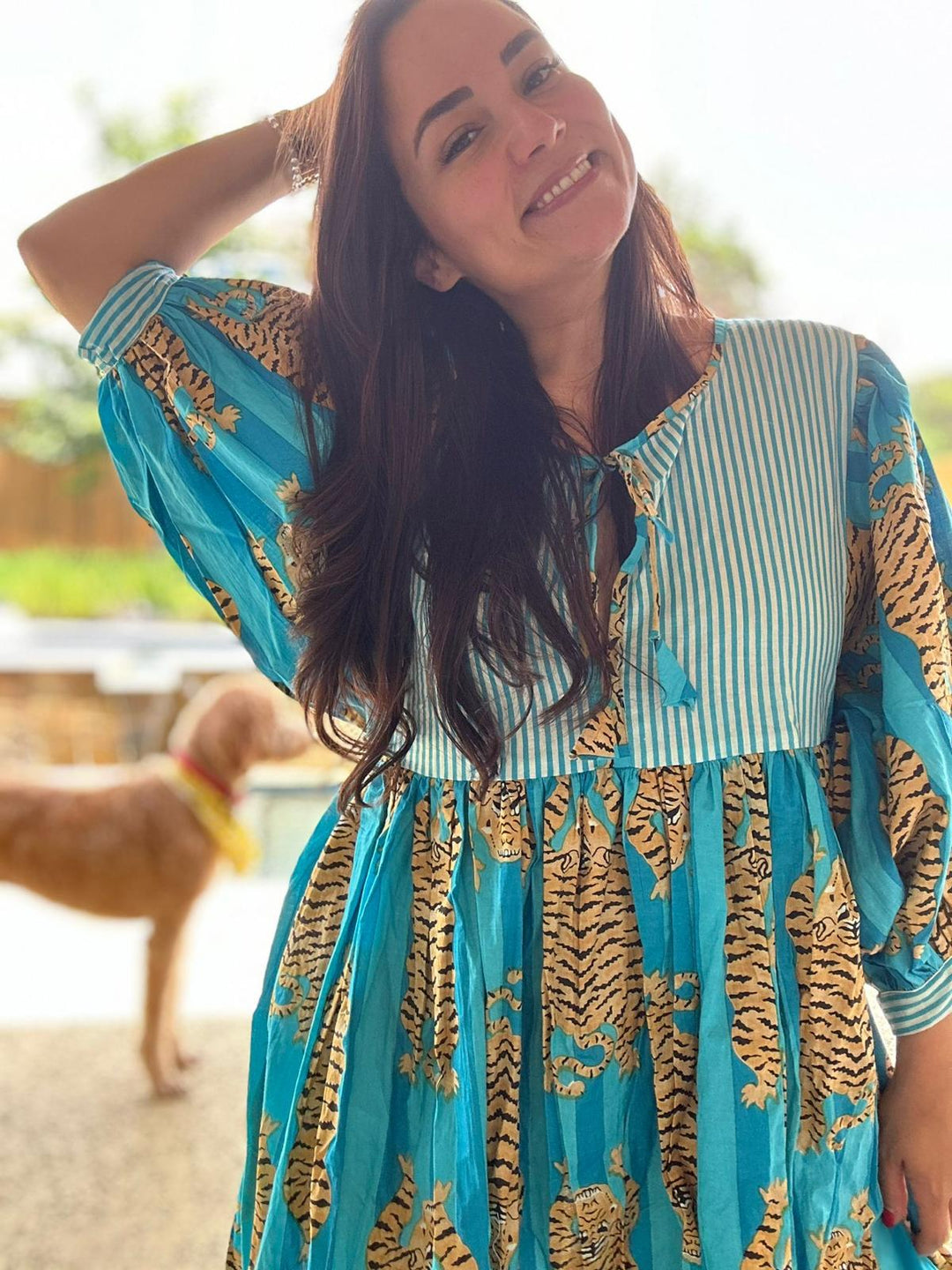 Tiger Block Printed Midi Dress - Green