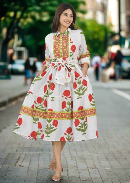 Hand Block Printed Midi Dress