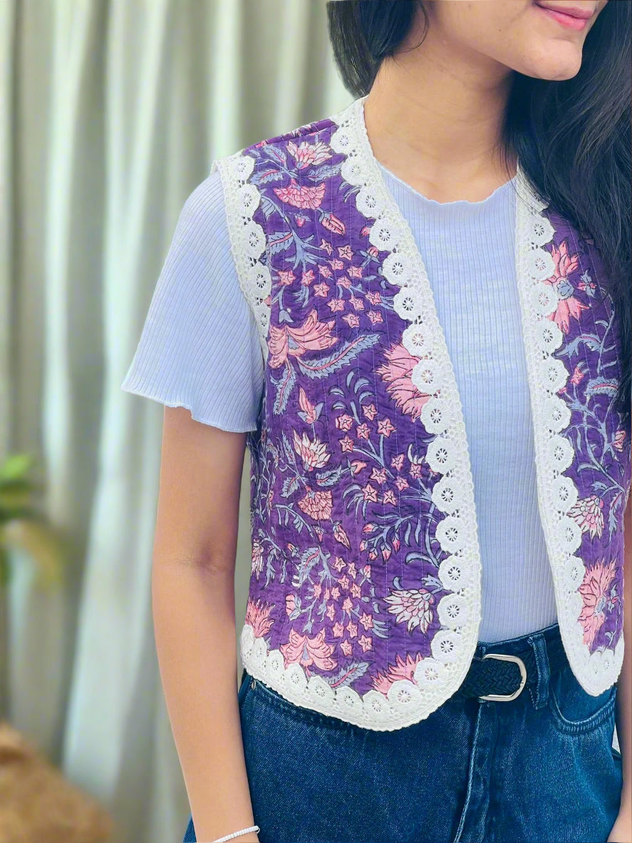 Quilted Jacket Purple Front Side