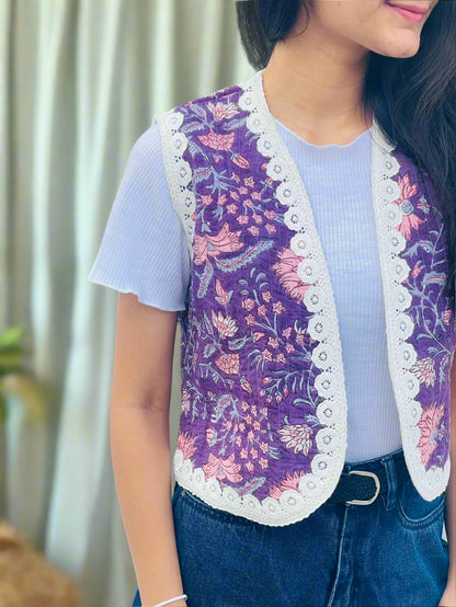 Quilted Jacket Purple Front Side