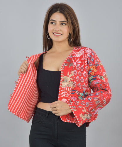 Red Reversible Quilted Jacket Close Up