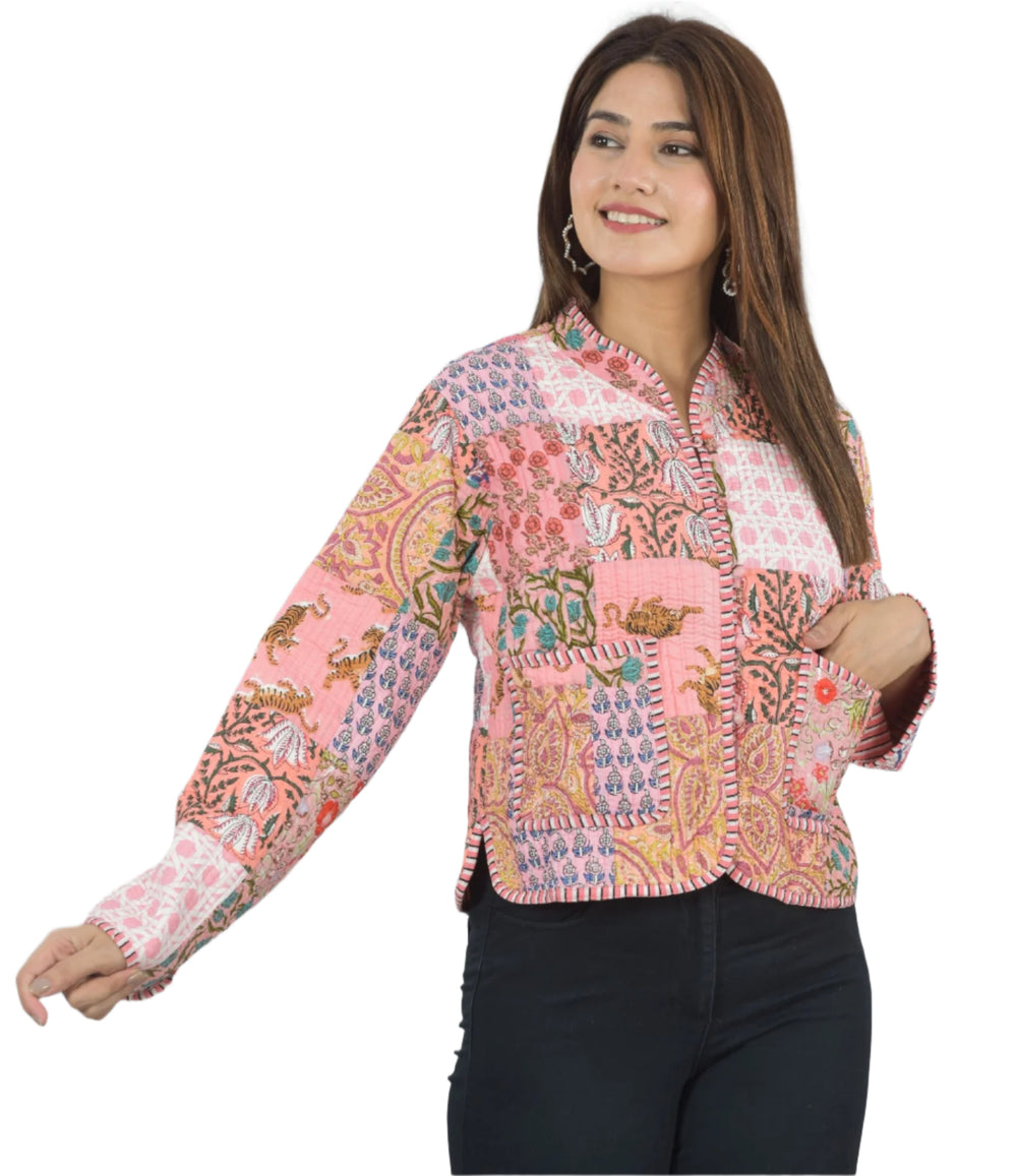 Pink Reversible Quilted Jacket Sleeves