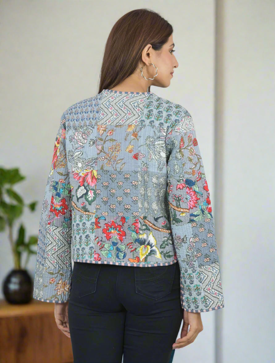 Grey Reversible Quilted Jacket Back Side