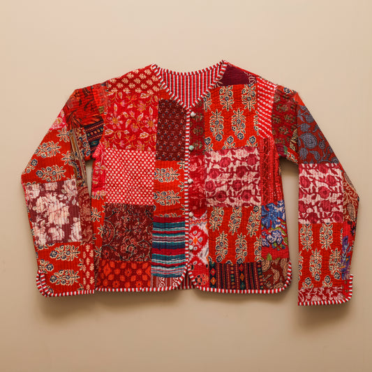 Reversible Quilted Jacket Red -  Front Side