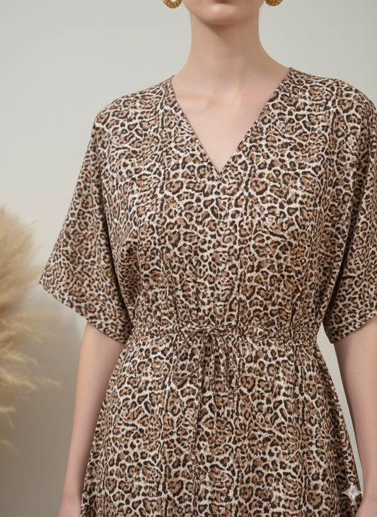 Hand Block Print Cotton Kaftan - Leopard Animal Print Long Maxi Dress, Soft Loungewear