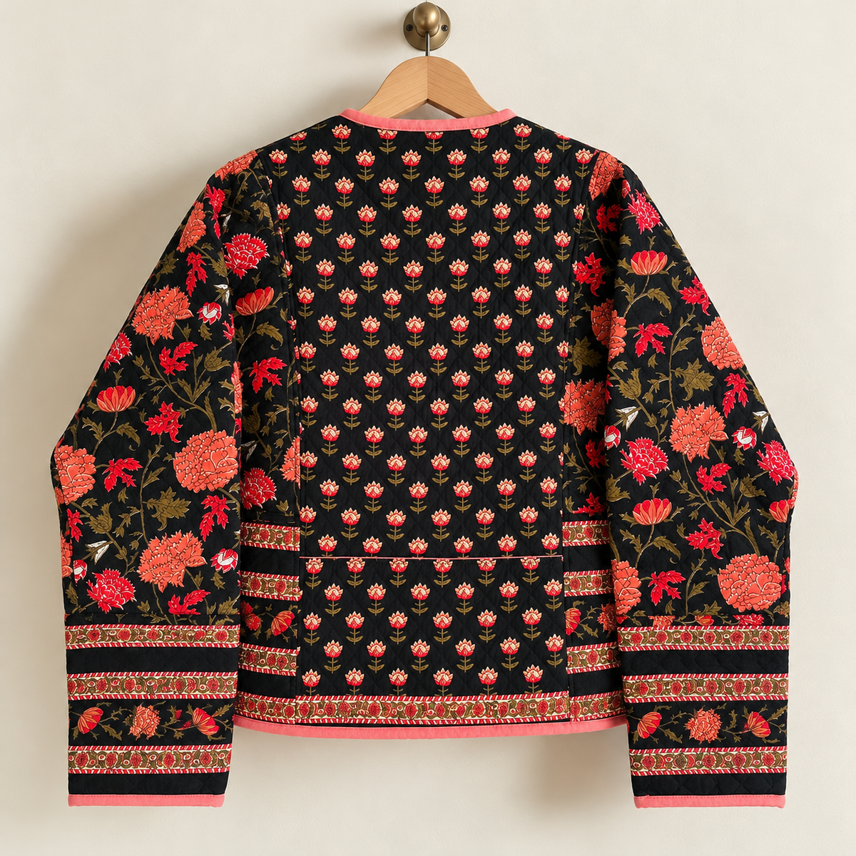 Reversible Orange Quilted Jacket Indian Block Print Cotton Short Coat Handcrafted Boho Jacket Women Lightweight Outerwear One Size Gift