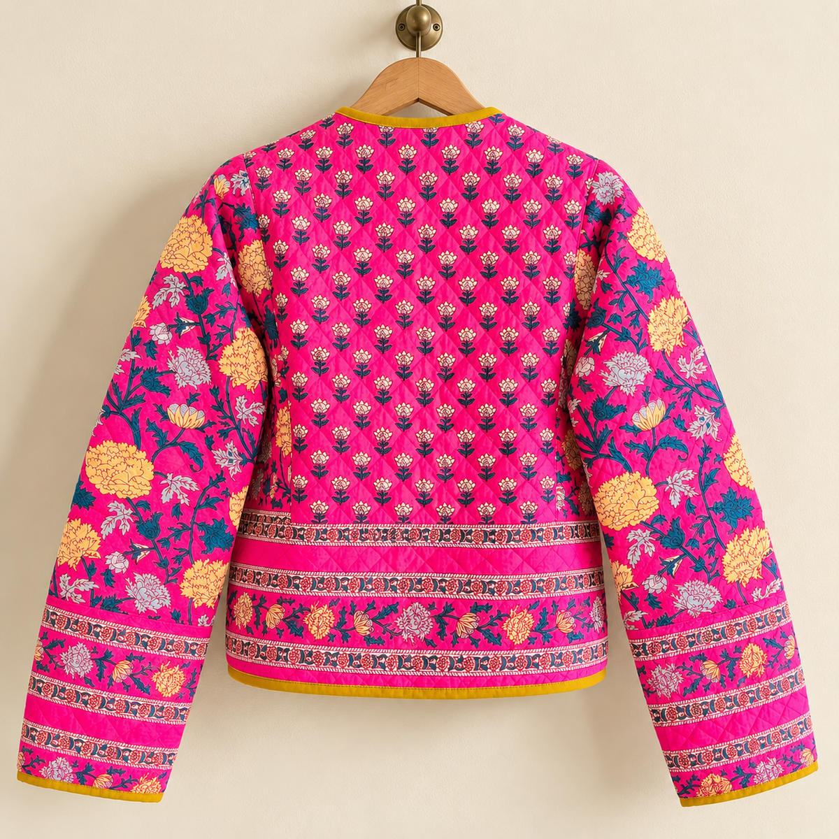 Reversible Orange Quilted Jacket Indian Block Print Cotton Short Coat Handcrafted Boho Jacket Women Lightweight Outerwear One Size Gift