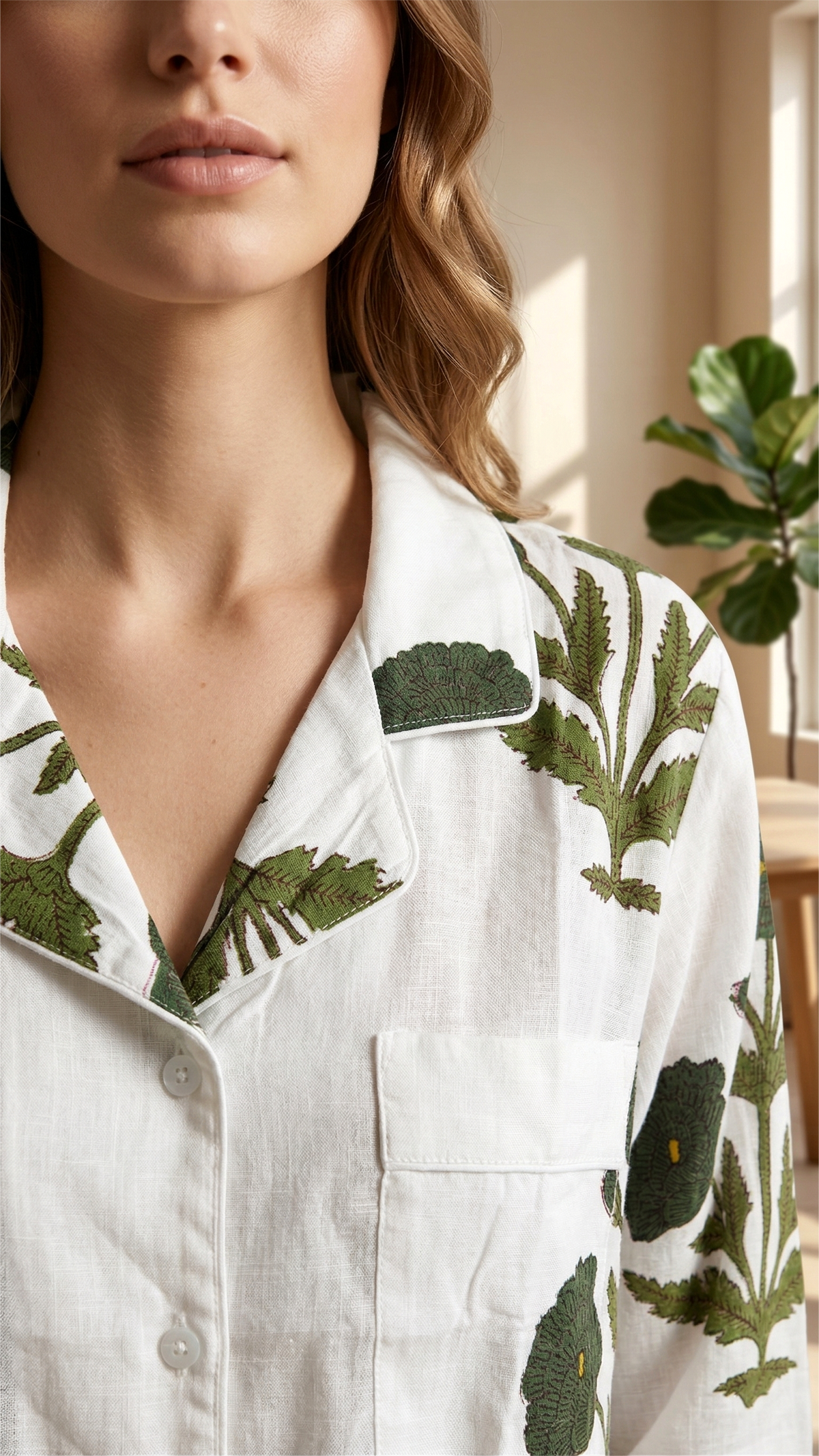 Green Floral Cotton Pajama Set Hand Block Print Ladies Lounge and Sleepwear