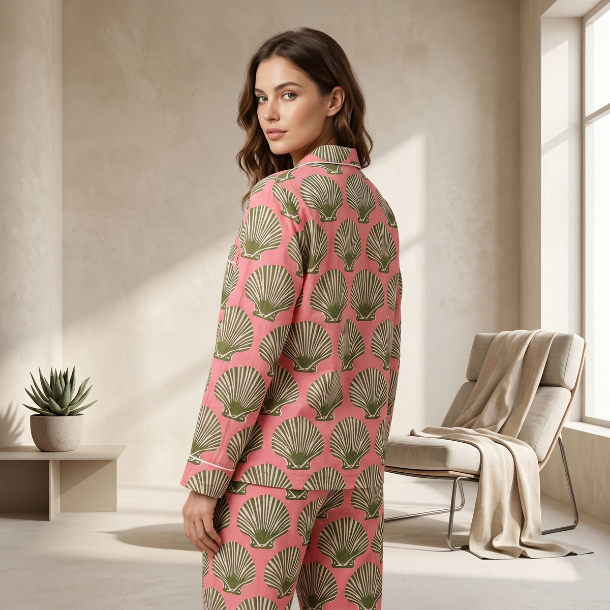 Seashell Block Print Cotton Nightwear Set, Soft Cotton Lounge & Sleepwear For Women, Bridesmaids Loungewear (Copy)
