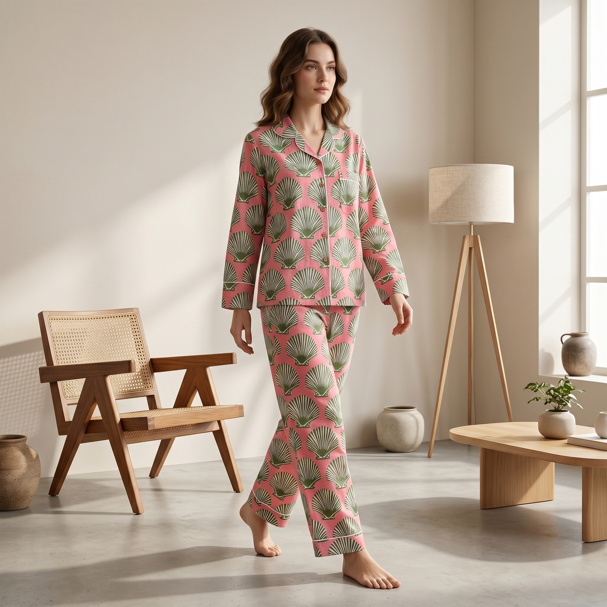 Seashell Block Print Cotton Nightwear Set, Soft Cotton Lounge & Sleepwear For Women, Bridesmaids Loungewear (Copy)