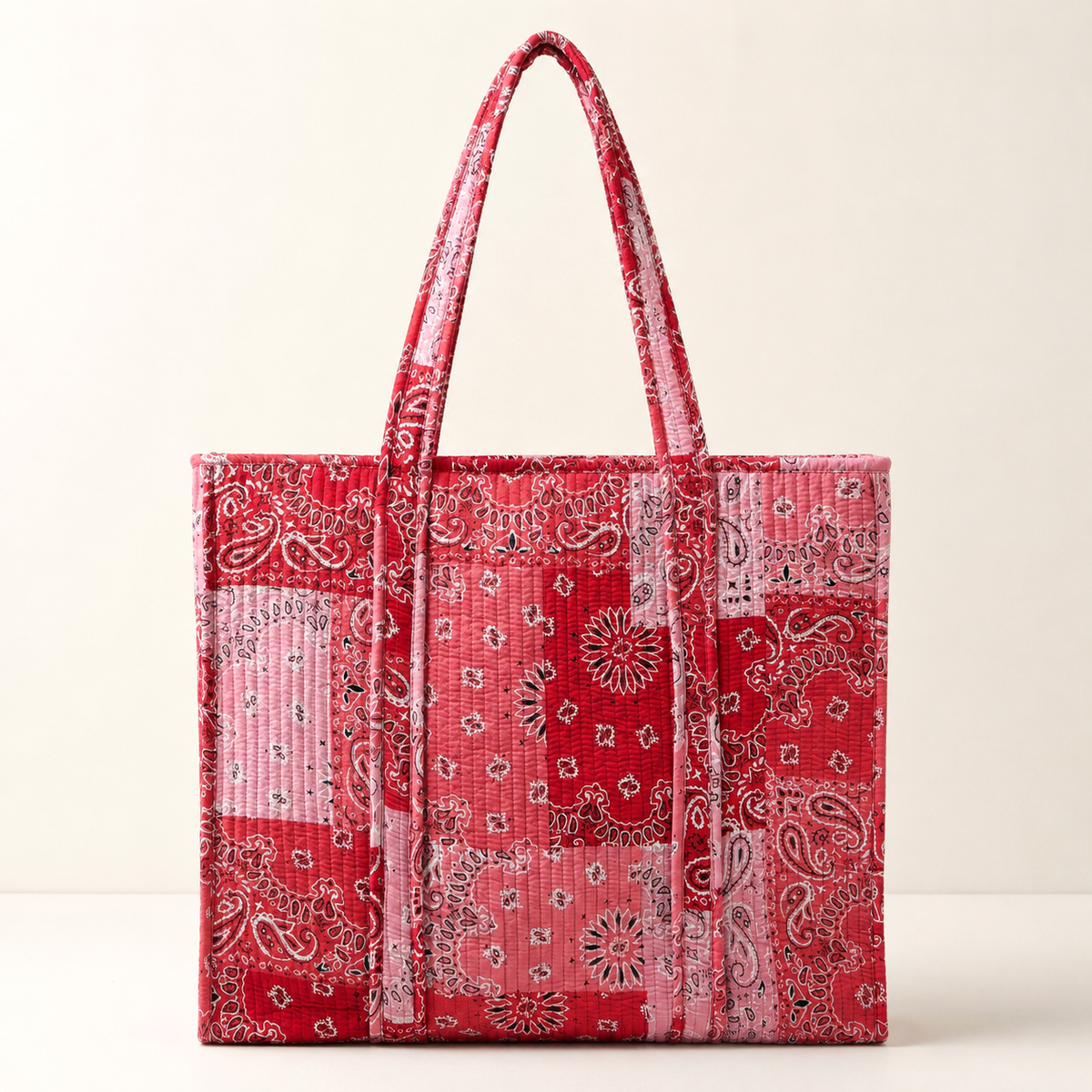 Handmade Sky Blue Bandana Patchwork Quilted Cotton Tote Bag, Indian Paisley Boho Shoulder Bag, Western Chic Travel Beach Bag