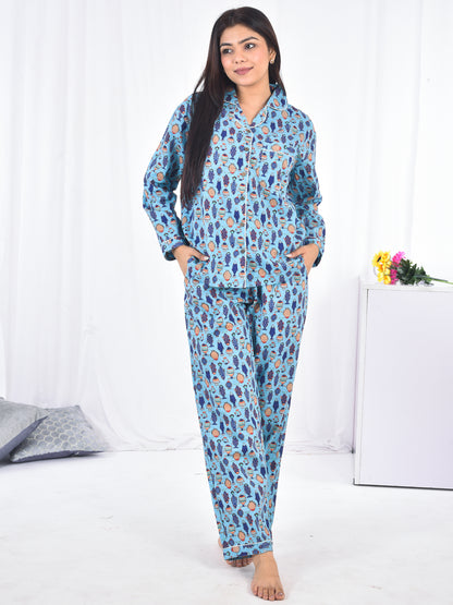 Long PJ Set in Aqua Blue