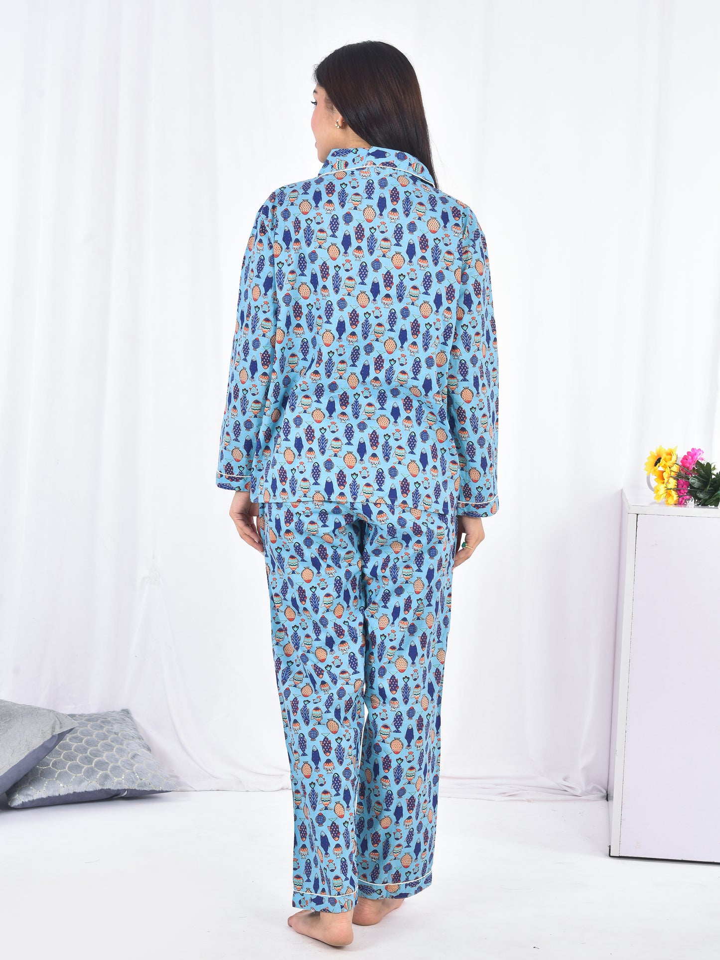 Long PJ Set in Aqua Blue