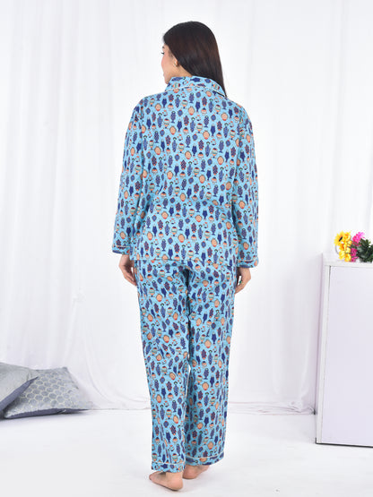 Long PJ Set in Aqua Blue