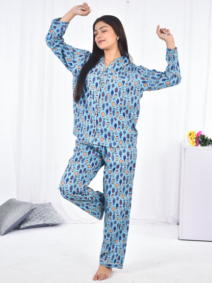 Long PJ Set in Aqua Blue