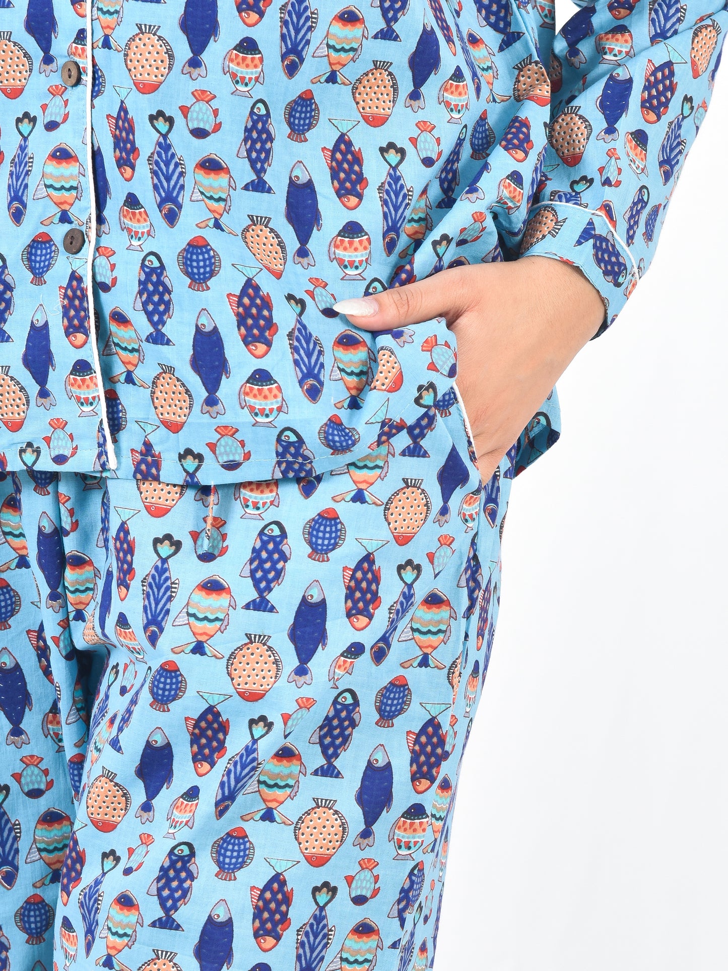Long PJ Set in Aqua Blue