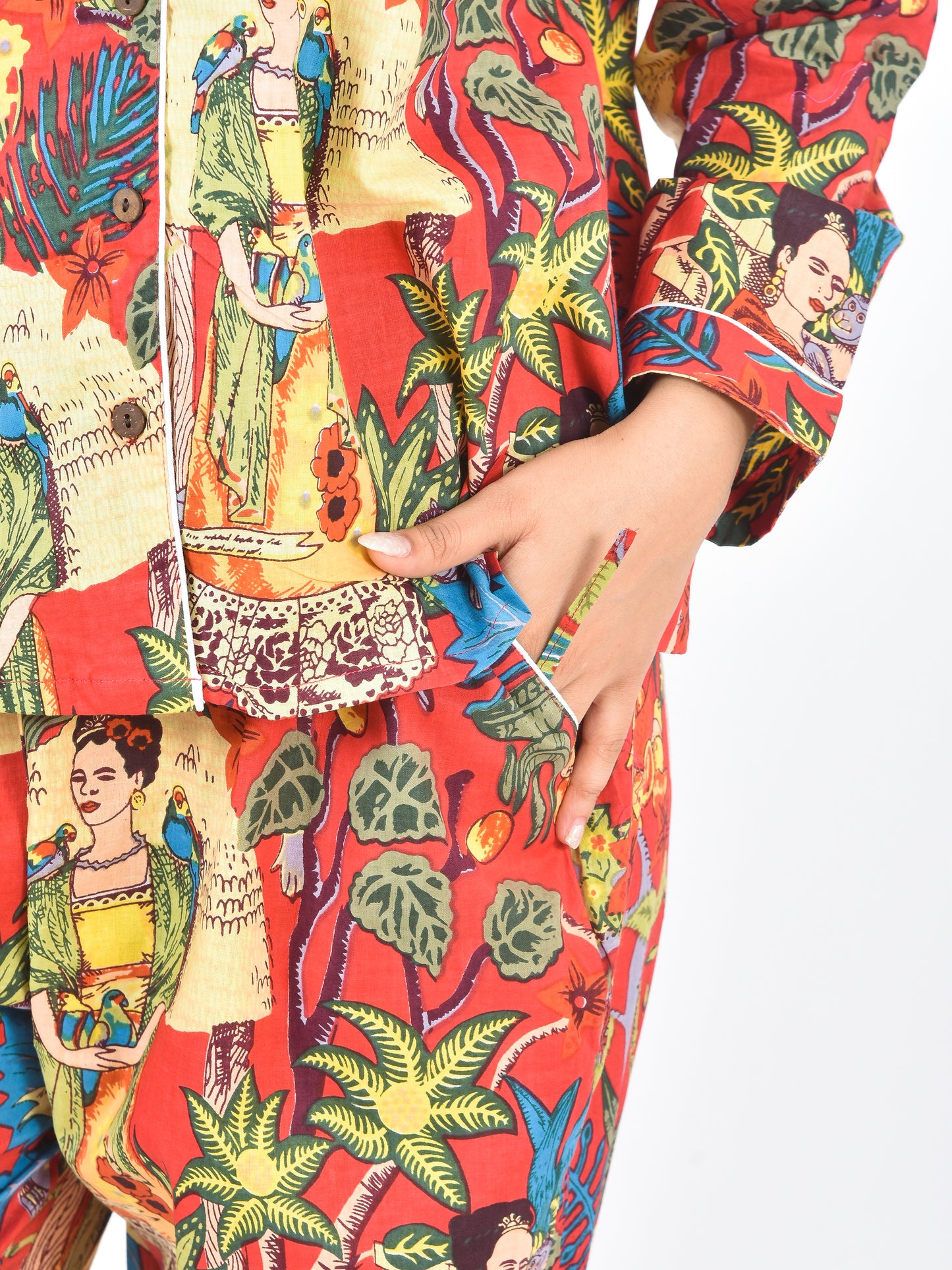 Long PJ Set in Red Frida Kahlo