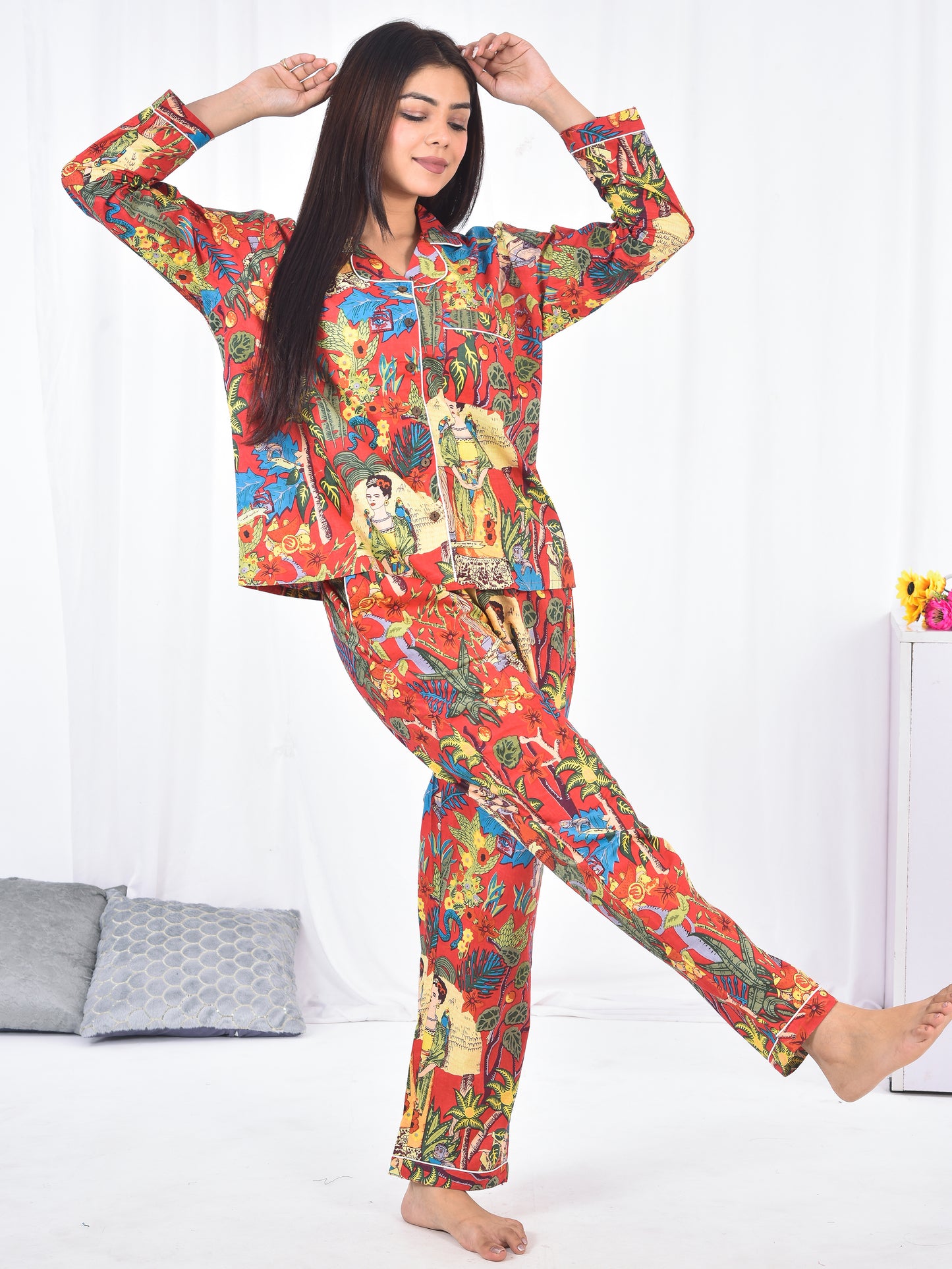 Long PJ Set in Red Frida Kahlo