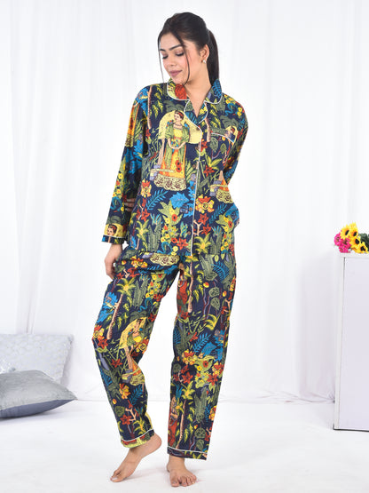 Long PJ Set in Blue Frida Kahlo