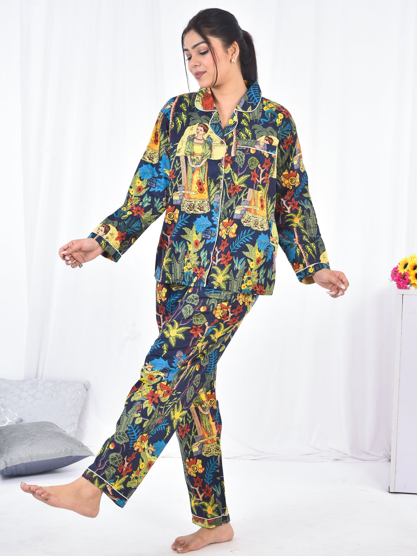 Long PJ Set in Blue Frida Kahlo
