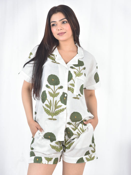Short PJ Set in Leafy White
