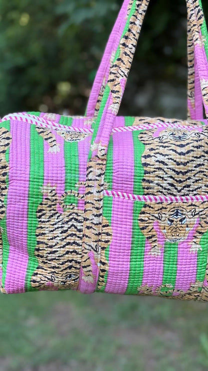 Pink & Green Block Printed Duffel Bag